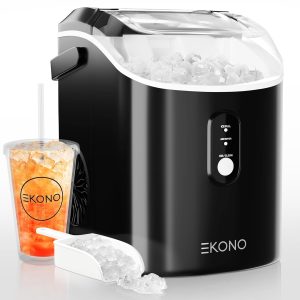 Nugget Ice Maker Countertop Sonic Ice Machine – 34 lbs/24H Pebble Ice Maker in 6-7 Min with Plastic Cup with Straw & Scoop – Countertop Ice Maker Nugget Ice for Home, Office, Bar, Party, Camping