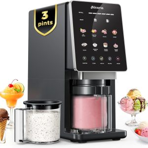 Alcarin Ice Cream Maker with 3 Pints(Not Freezer) Homemade Slushie Gelato Yogurt Sorbet Frozen Treat Machine 10 Pre-set Program Respin & Mix-in